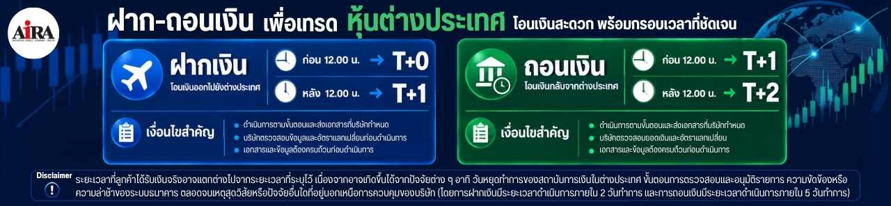 เทรดหุ้นต่างประเทศ โอนเงินสะดวก พร้อมกรอบเวลาที่ชัดเจน